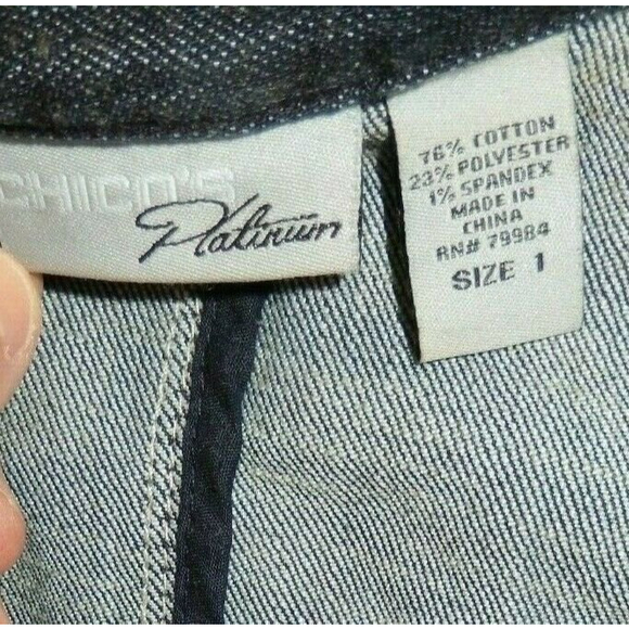 Chico's Platinum Women's Size 1 (M) Denim Jean Jacket Mandarin Collar Button Up - Picture 4 of 6